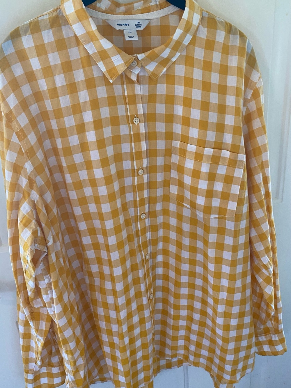 Old Navy Woman’s Mustard Yellow Gingham Button-Up Shirt